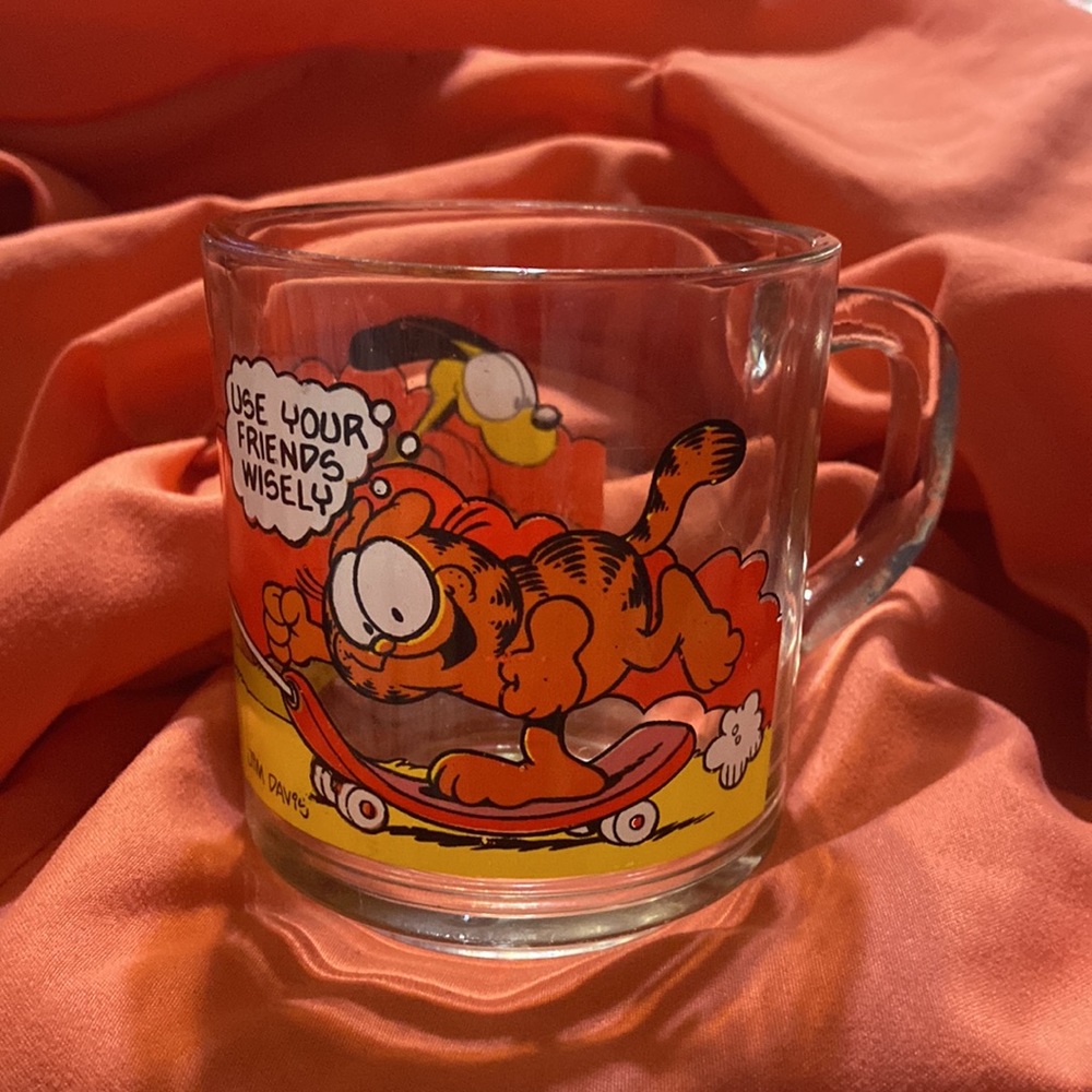 Vintage McDonalds Garfield Glass/Coffee Cup With Handle: Approx 3in height